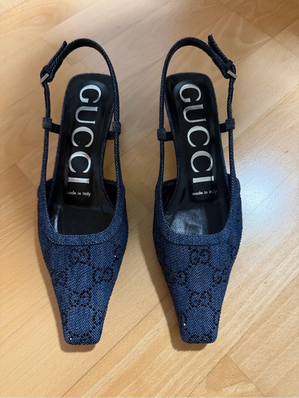 Gucci Crystal Denim Slingback Pumps